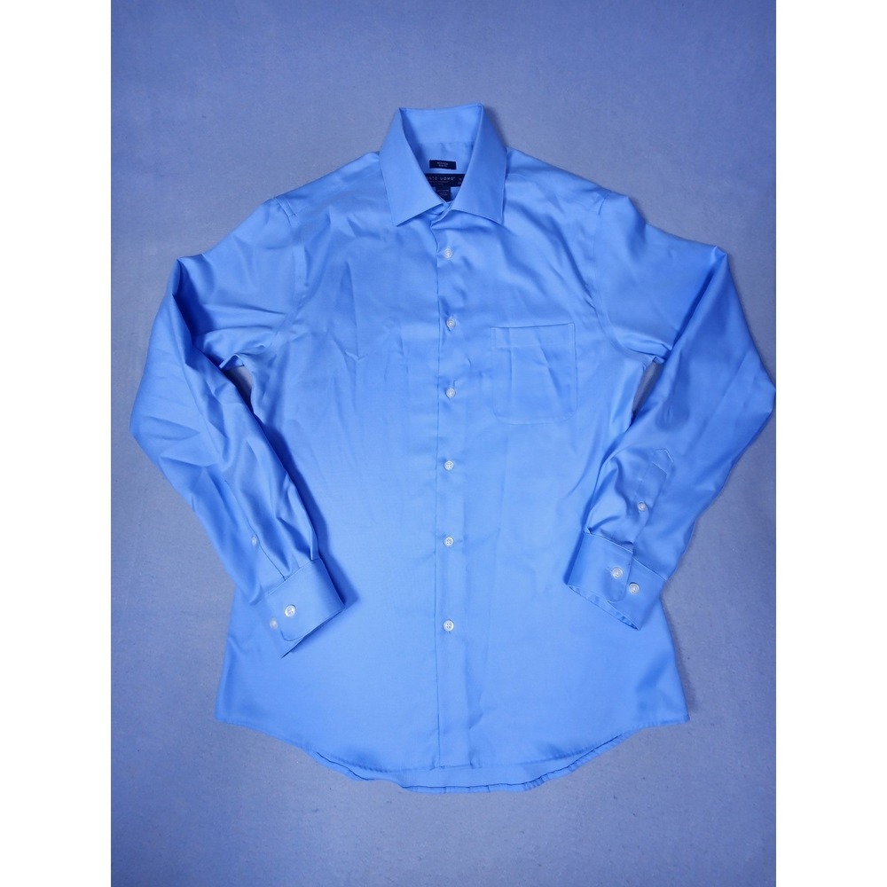 Pronto Uomo Mens Non-Iron Slim Fit Dress Shirt Blue 15.5 34/35 Cotton Pinpoint